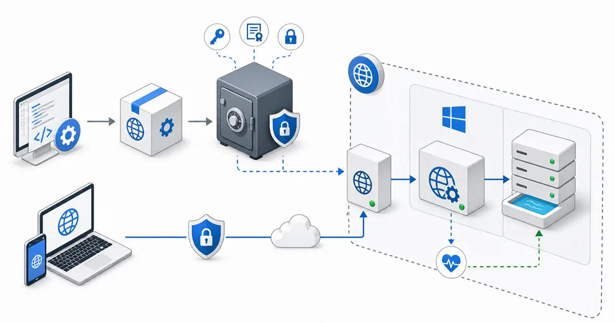 Sunucu, DNS, TLS, yedekleme ve dağıtım katmanlarından oluşan barındırma altyapısı